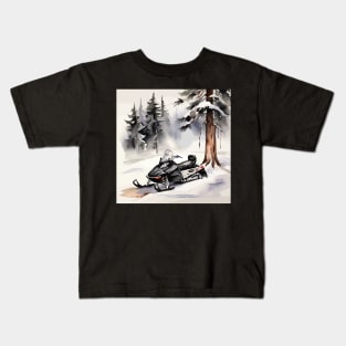 Black Snowmobile Kids T-Shirt